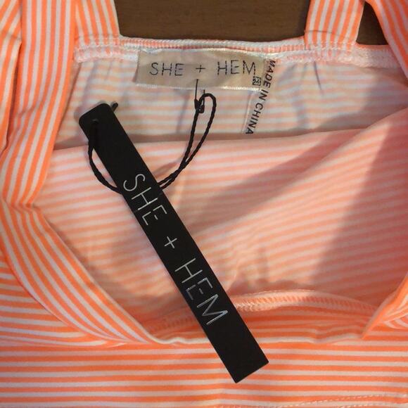 She + Hem Orange & White Striped Crop Top Knit Summer Cropped Beach - Picture 4 of 11
